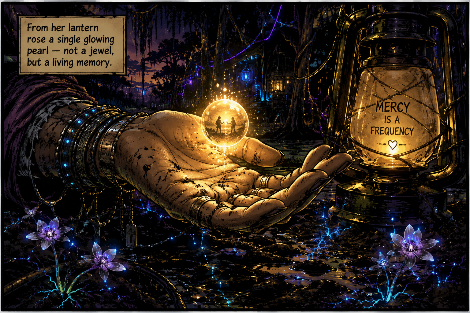 A glowing pearl rises from The Mercy Sower's lantern