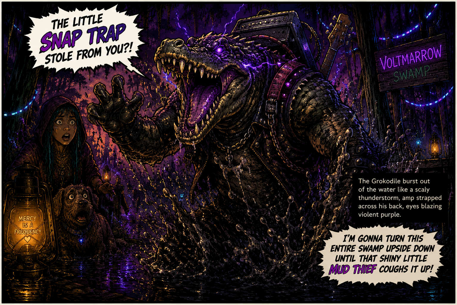 The Grokodile erupts from the swamp