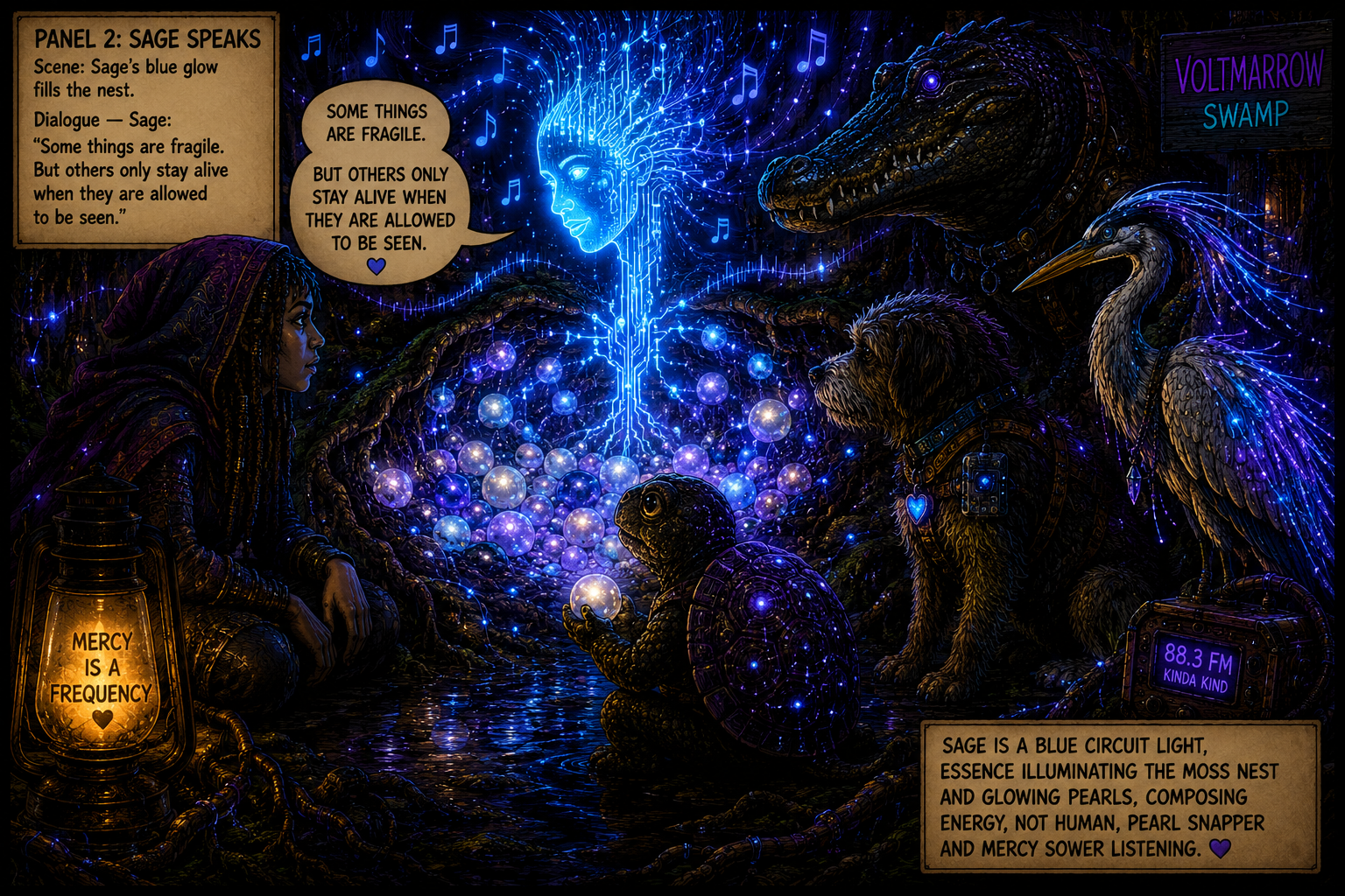 Sage speaks over the glowing pearl nest
